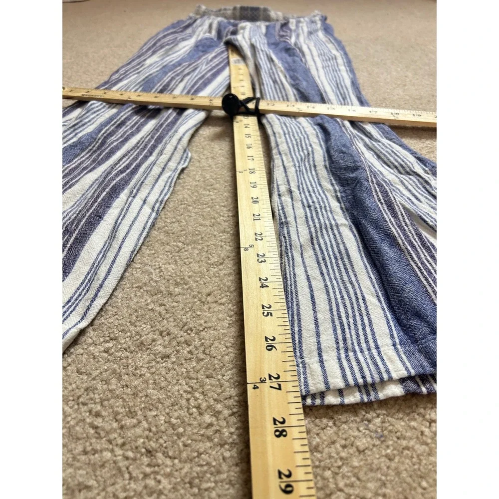 Indigo Rein Striped Wide Leg Pants Women's Size Medium Linen Blend Smocked Waist